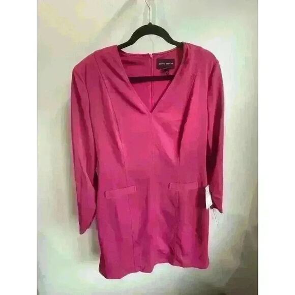 Donna Morgan Long Sleeve V-Neck Midi Dress with Faux Pockets in Fuschia Size 14 - Picture 6 of 8
